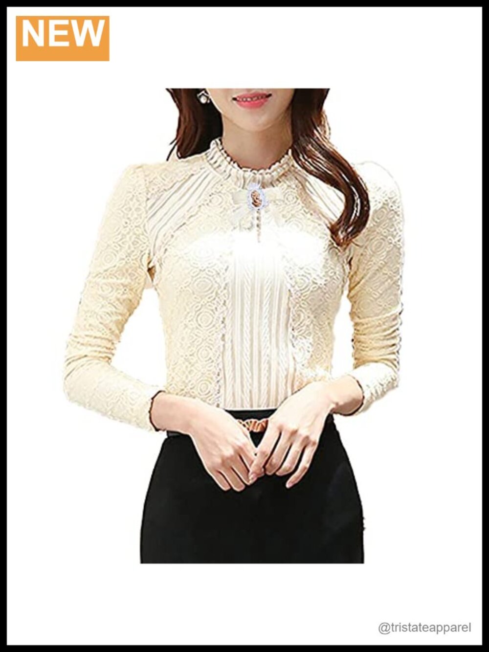 Vintage Lace Beaded Button Pleated Blouse Long Sleeve Stretchy Peasant Top